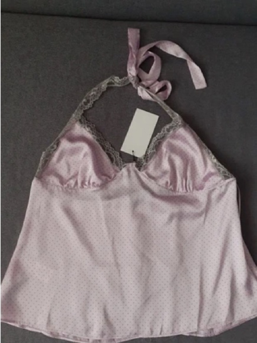 Silky Lace-Trim Halter Cami - Light lilac